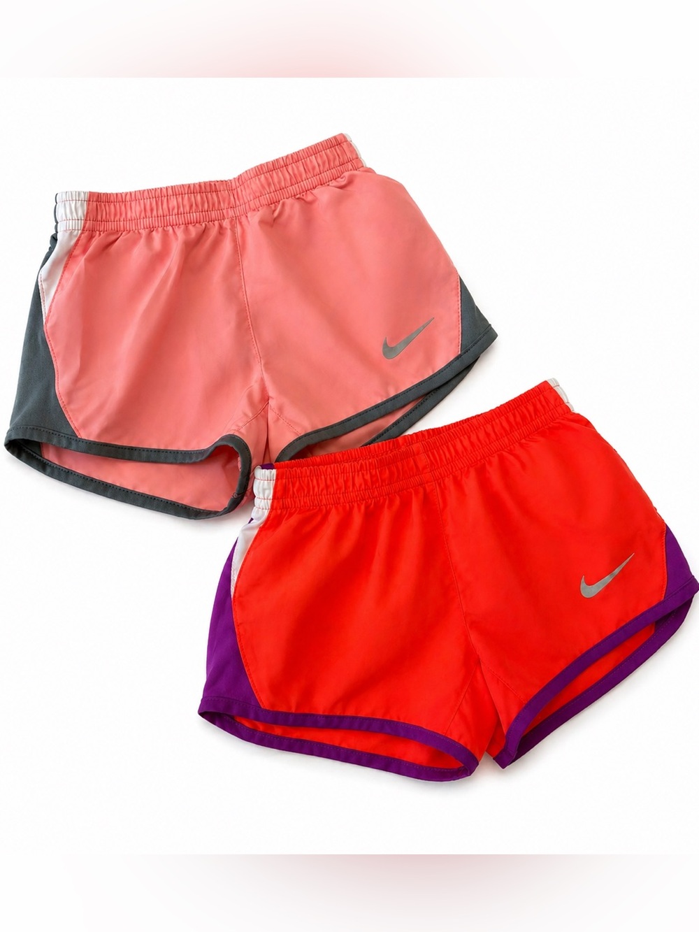 Nike Girls' Coral & Red Athletic Shorts Duo with Gray, Purple Accents 2T